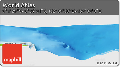 Physical Panoramic Map of the Area around 8° 44' 0" S, 153° 4' 29" E