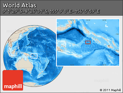 Shaded Relief Location Map of the Area around 8° 44' 0" S, 155° 37' 30" E