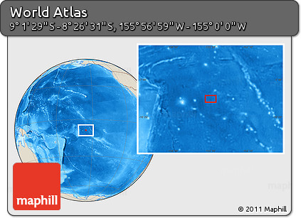 Shaded Relief Location Map of the Area around 8° 44' 0" S, 155° 28' 29" W