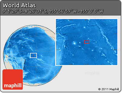 Shaded Relief Location Map of the Area around 8° 44' 0" S, 155° 28' 29" W