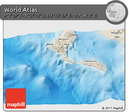 Shaded Relief 3D Map of the Area around 8° 44' 0" S, 157° 19' 29" E