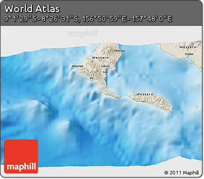 Shaded Relief 3D Map of the Area around 8° 44' 0" S, 157° 19' 29" E