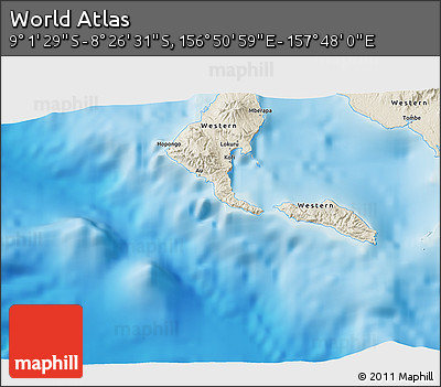 Shaded Relief 3D Map of the Area around 8° 44' 0" S, 157° 19' 29" E
