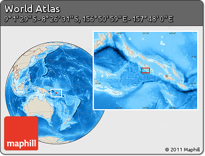 Shaded Relief Location Map of the Area around 8° 44' 0" S, 157° 19' 29" E