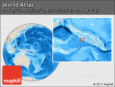 Shaded Relief Location Map of the Area around 8° 44' 0" S, 157° 19' 29" E