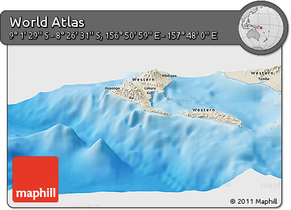 Shaded Relief Panoramic Map of the Area around 8° 44' 0" S, 157° 19' 29" E
