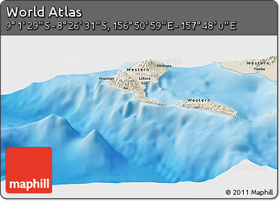 Shaded Relief Panoramic Map of the Area around 8° 44' 0" S, 157° 19' 29" E