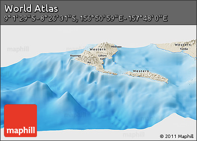 Shaded Relief Panoramic Map of the Area around 8° 44' 0" S, 157° 19' 29" E