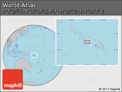 Gray Location Map of the Area around 8° 44' 0" S, 158° 10' 30" E