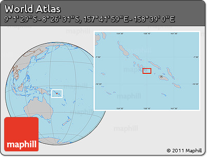 Gray Location Map of the Area around 8° 44' 0" S, 158° 10' 30" E