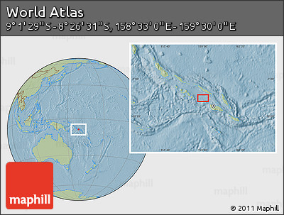 Savanna Style Location Map of the Area around 8° 44' 0" S, 159° 1' 30" E, hill shading