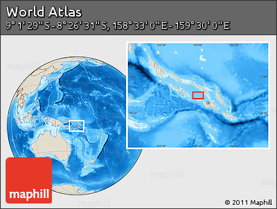 Shaded Relief Location Map of the Area around 8° 44' 0" S, 159° 1' 30" E