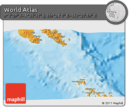 Political 3D Map of the Area around 8° 44' 0" S, 159° 52' 30" E
