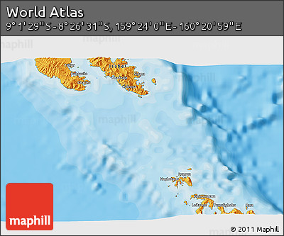 Political 3D Map of the Area around 8° 44' 0" S, 159° 52' 30" E