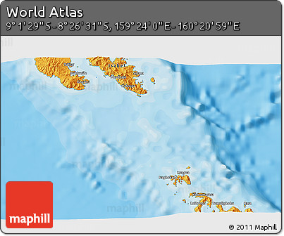 Political 3D Map of the Area around 8° 44' 0" S, 159° 52' 30" E