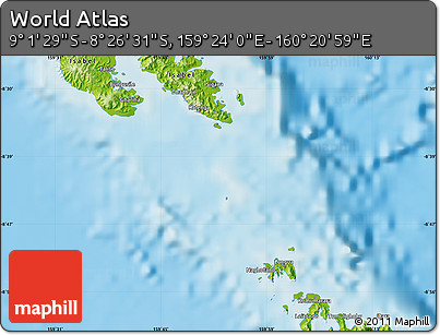 Physical Map of the Area around 8° 44' 0" S, 159° 52' 30" E
