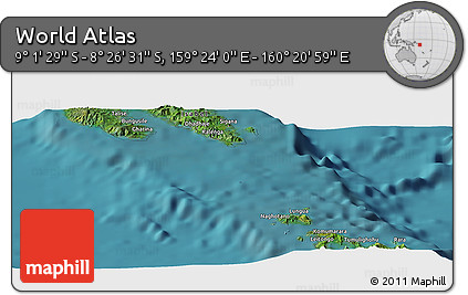 Satellite Panoramic Map of the Area around 8° 44' 0" S, 159° 52' 30" E