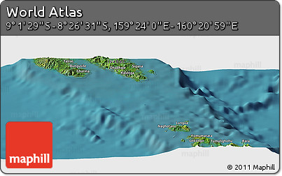 Satellite Panoramic Map of the Area around 8° 44' 0" S, 159° 52' 30" E