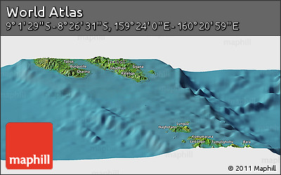 Satellite Panoramic Map of the Area around 8° 44' 0" S, 159° 52' 30" E