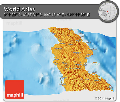 Political 3D Map of the Area around 8° 44' 0" S, 160° 43' 29" E