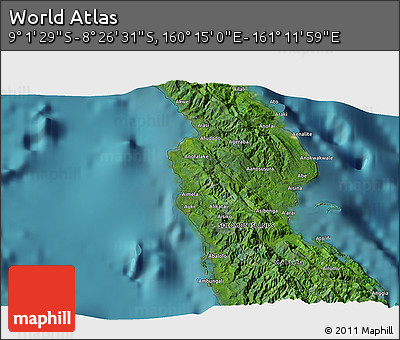 Satellite 3D Map of the Area around 8° 44' 0" S, 160° 43' 29" E