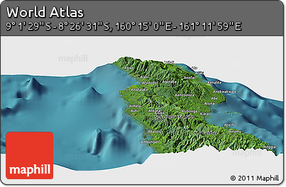 Satellite Panoramic Map of the Area around 8° 44' 0" S, 160° 43' 29" E