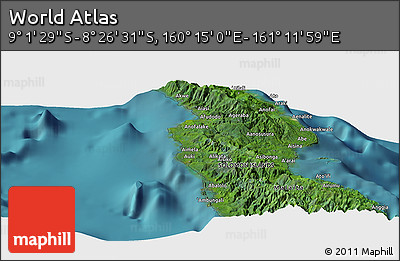 Satellite Panoramic Map of the Area around 8° 44' 0" S, 160° 43' 29" E