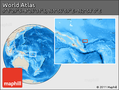 Shaded Relief Location Map of the Area around 8° 44' 0" S, 162° 25' 30" E