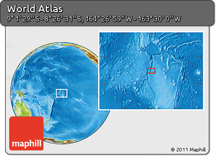 Physical Location Map of the Area around 8° 44' 0" S, 163° 58' 29" W