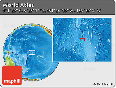 Physical Location Map of the Area around 8° 44' 0" S, 163° 58' 29" W