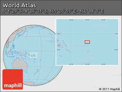 Gray Location Map of the Area around 8° 44' 0" S, 165° 49' 29" E