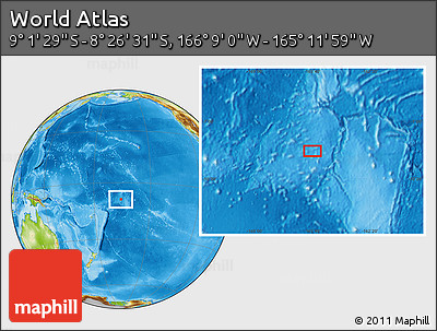 Physical Location Map of the Area around 8° 44' 0" S, 165° 40' 30" W
