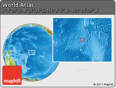 Physical Location Map of the Area around 8° 44' 0" S, 165° 40' 30" W