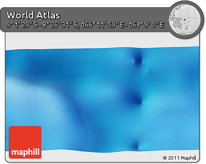 Shaded Relief 3D Map of the Area around 8° 44' 0" S, 166° 40' 30" E
