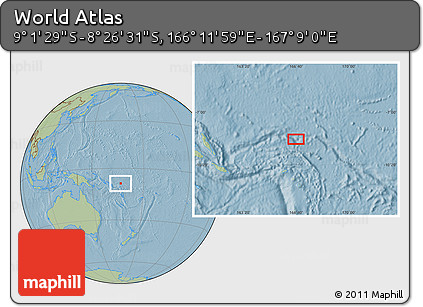 Savanna Style Location Map of the Area around 8° 44' 0" S, 166° 40' 30" E, hill shading