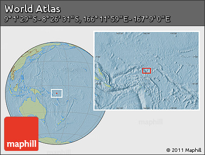 Savanna Style Location Map of the Area around 8° 44' 0" S, 166° 40' 30" E, hill shading