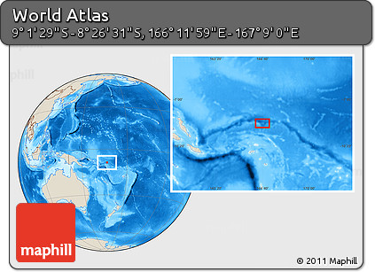 Shaded Relief Location Map of the Area around 8° 44' 0" S, 166° 40' 30" E
