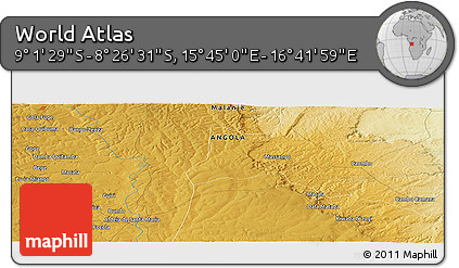 Physical Panoramic Map of the Area around 8° 44' 0" S, 16° 13' 30" E