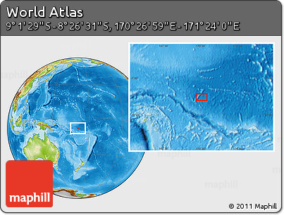 Physical Location Map of the Area around 8° 44' 0" S, 170° 55' 30" E