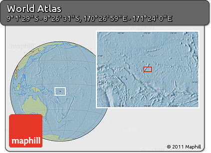 Savanna Style Location Map of the Area around 8° 44' 0" S, 170° 55' 30" E, hill shading