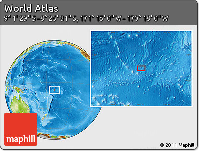 Physical Location Map of the Area around 8° 44' 0" S, 170° 46' 30" W