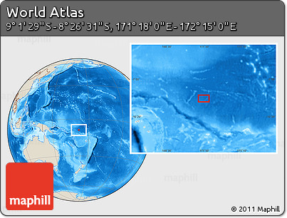 Shaded Relief Location Map of the Area around 8° 44' 0" S, 171° 46' 30" E