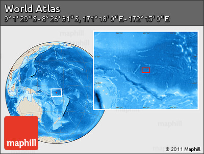 Shaded Relief Location Map of the Area around 8° 44' 0" S, 171° 46' 30" E