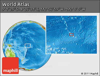 Physical Location Map of the Area around 8° 44' 0" S, 172° 28' 29" W