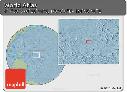Savanna Style Location Map of the Area around 8° 44' 0" S, 173° 28' 29" E, hill shading