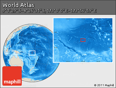 Shaded Relief Location Map of the Area around 8° 44' 0" S, 173° 28' 29" E