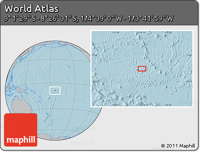 Gray Location Map of the Area around 8° 44' 0" S, 174° 10' 30" W, hill shading