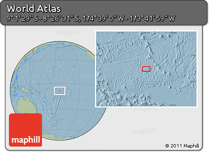 Savanna Style Location Map of the Area around 8° 44' 0" S, 174° 10' 30" W, hill shading