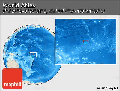 Shaded Relief Location Map of the Area around 8° 44' 0" S, 174° 10' 30" W