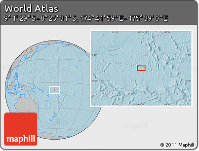 Gray Location Map of the Area around 8° 44' 0" S, 175° 10' 30" E, hill shading